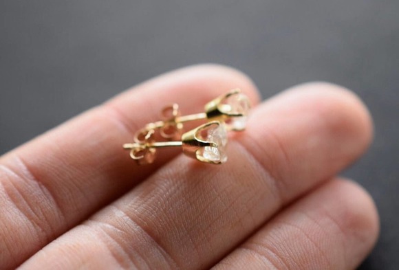 Raw Diamond Earrings, Rough Crystal Studs, Dainty Minimalist Earrings, S… - Picture 10 of 10